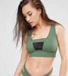 Asos Fuller Bust Exclusive Mesh Insert Zip Back Crop Bikini Top Dd-f - Green