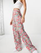 In The Style Floral Wide Leg Pants In Blue-blues