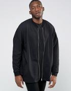 Asos Extreme Oversized Longline Jersey Bomber Jacket In Black - Black