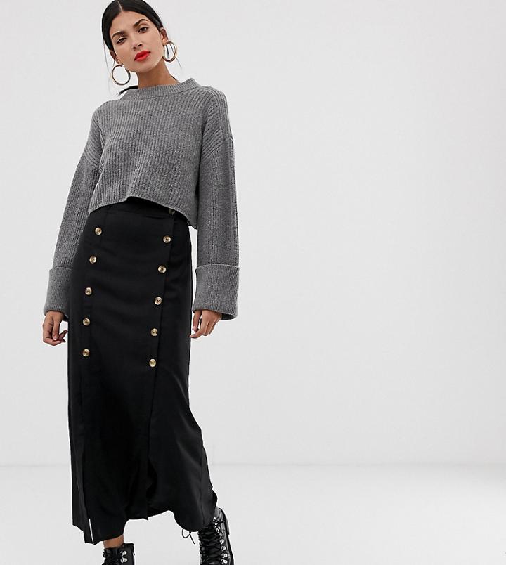 Vero Moda Tall Double Split Button Front Midi Skirt In Black