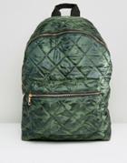 Asos Quilted Nylon Backpack In Camo - Green