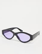 Asos Design Chunky Oval Sunglasses In Black With Purple Lens