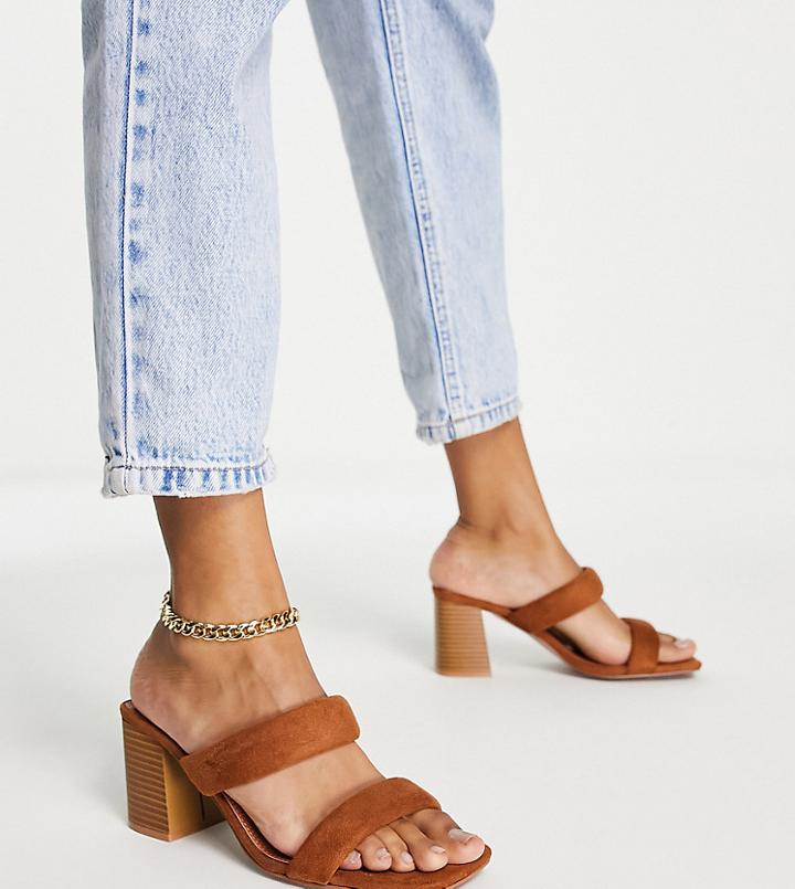 Asos Design Wide Fit Hyatt Padded Mid Heeled Mules In Tan-brown