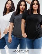 Asos Curve The Ultimate T-shirt With Curved Hem 3 Pack - Multi