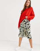 Influence Satin Midi Skirt In Abstract Leopard Print - Multi