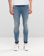 Asos Spray On Jeans In Mid Wash - Mid Blue