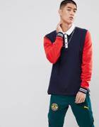 Asos Rugby Sweatshirt With Color Blocking And Woven Collar - Navy
