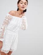 Parisian Off Shoulder Crochet Romper - White