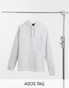 Asos Dark Future Tall Oversized Hoodie In White Marl With Lilac Embroidery