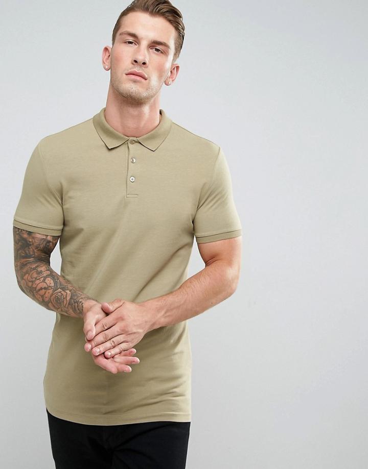 Asos Longline Muscle Fit Jersey Polo - Green