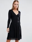 Asos Wrap Dress With Lace Hem - Black