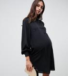 Asos Design Maternity Sheer Shift Mini Dress With High Neck-black