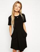 Asos Mini Dress With Soft Drape Pockets - Black