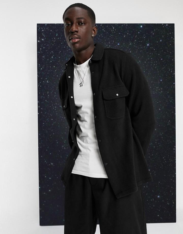 Asos Design Fleece Overshirt In Black