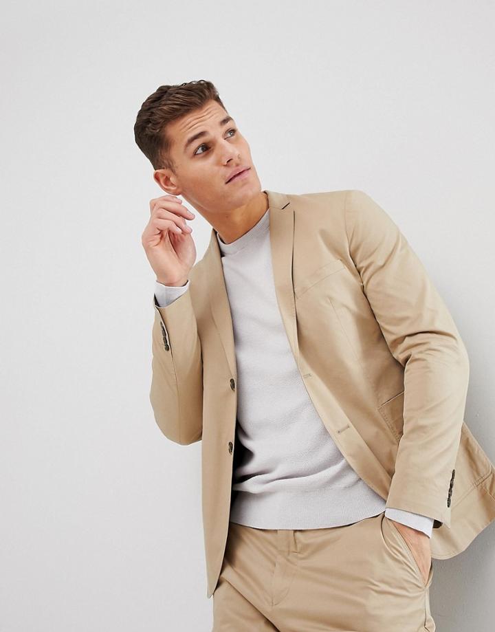 Selected Homme Slim Suit Jacket With Patch Pocket - Beige