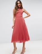 Asos Side Detail Pleated Midi Dress - Pink