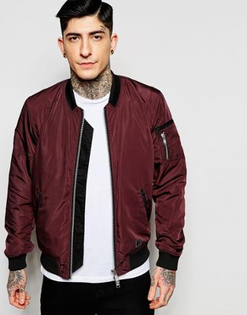 Brixtol Bomber Jacket With Pocket - Bordeaux