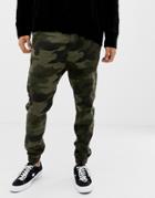 Bershka Slim Fit Cargo Jogger In Camo - Green