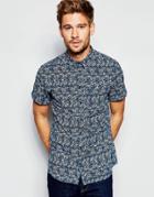 Blend Shirt Slim Fit Short Sleeve Floral Print In Blue - Ensign Blue