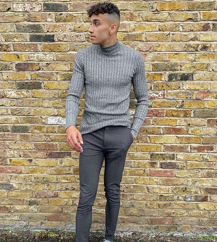 Asos Design Tall Super Skinny Smart Pants In Charcoal-grey