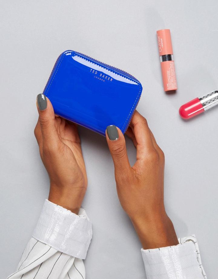 Ted Baker Patent Zip Round Mini Purse - Blue