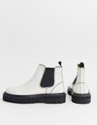 Asos Design Chelsea Boots In White Leather With Black Contrast Sole