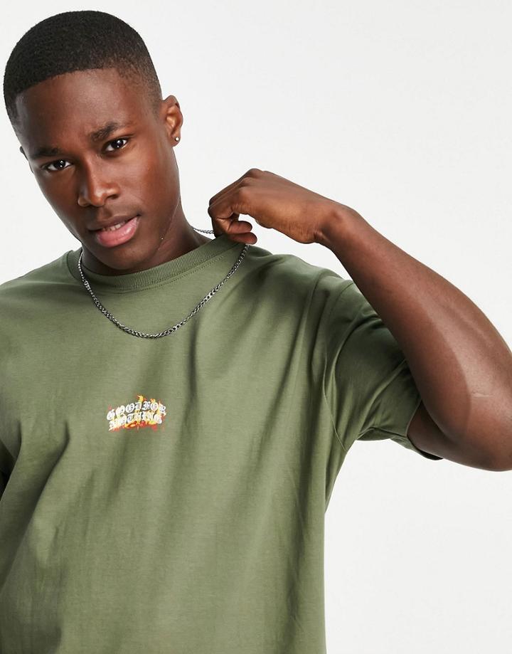 Good For Nothing Oversized T-shirt In Sage Green With Flame Logo Print