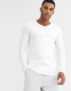 Asos Design Long Sleeve Muscle Fit T-shirt With V Neck In White