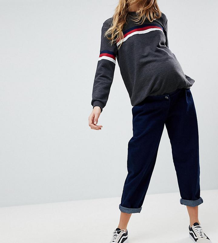 Asos Maternity Tapered Jeans With Curved Seams In Indigo Wash With Over The Bump Waistband - Blue