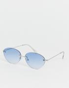 Asos Design Rimless Angled Sunglasses In Silver With Blue Lens - Silver