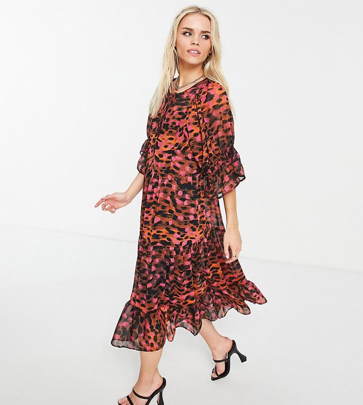 Topshop Petite Animal Print Chuck On Smock Dress In Multi
