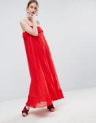 Asos Pleated Maxi Dress In Dobby Fabric - Red