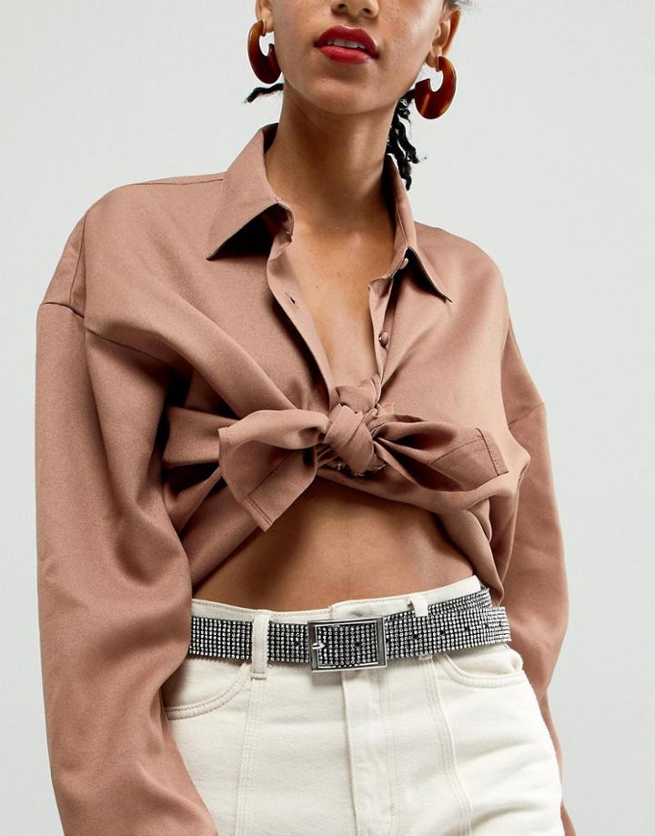 Asos Design Rhinestone Waist And Hip Jeans Belt - Black
