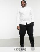 Asos Design Plus Stretch Regular Fit Shirt In White With Grandad Collar