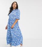 Asos Design Petite Daisy Tiered Smock Dress In Blue-multi