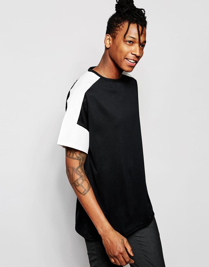 Unplugged Museum T-shirt In Scuba With Woven Sleeves - Black