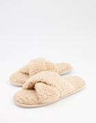 Loungeable Fleece Cross Over Slippers In Biscuit-neutral