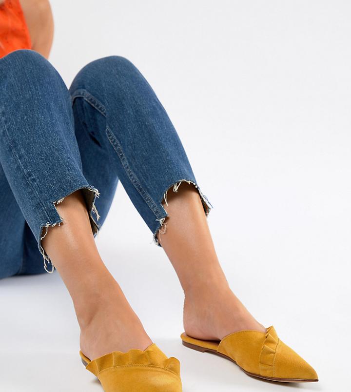 Depp Wide Fit Suede Flat Mules - Yellow