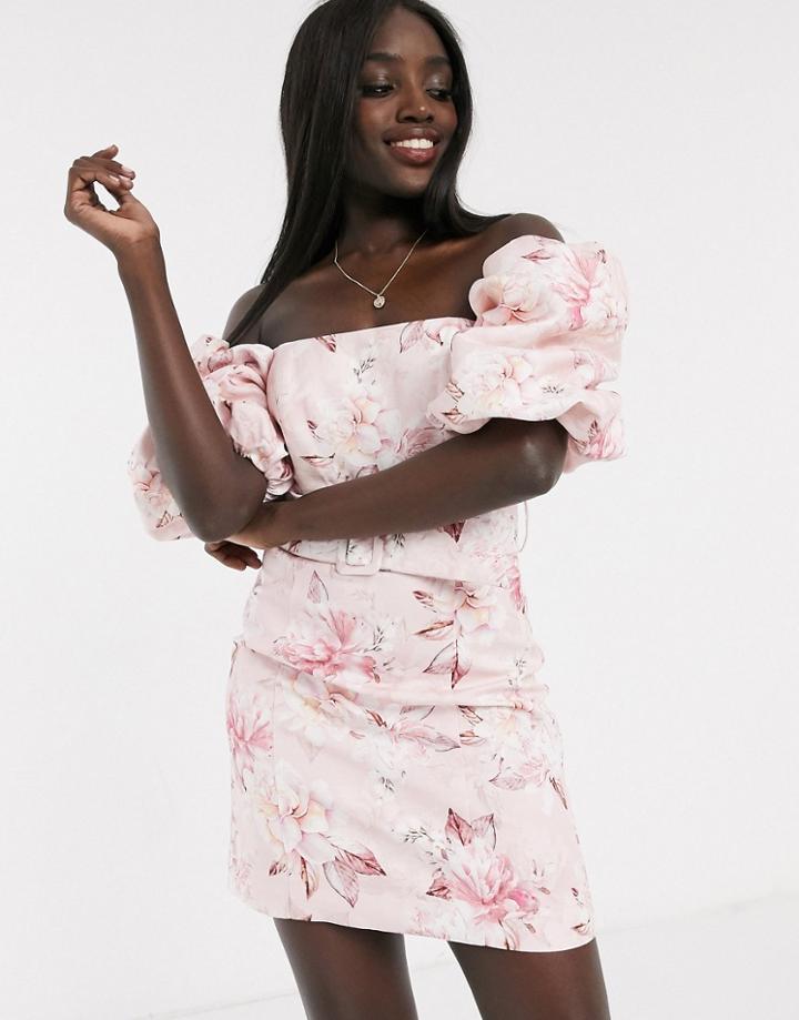 Ever New Puff Sleeve Belted Mini Dress In Pink Floral-multi