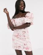 Ever New Puff Sleeve Belted Mini Dress In Pink Floral-multi