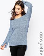 Asos Petite Knit Tunic In Denim Look Yard With Splits - Denim Blue