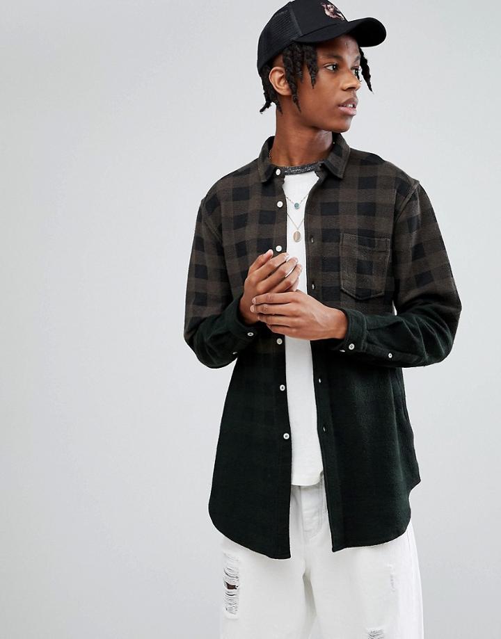 Asos Oversized Longline Buffalo Plaid Shirt With Ombre Effect - Green