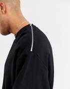 Asos Design Oversized Sweatshirt In Black With Silver Neck Zips