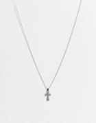 Asos Design Necklace With Crystal Cross Pendant In Silver Tone