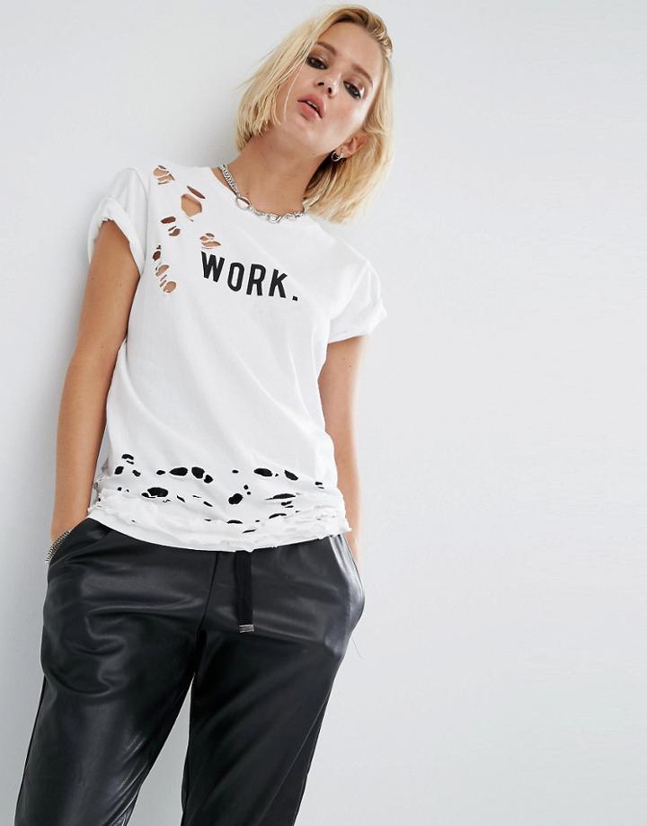 Asos T-shirt With Work Print And Distress - Multi