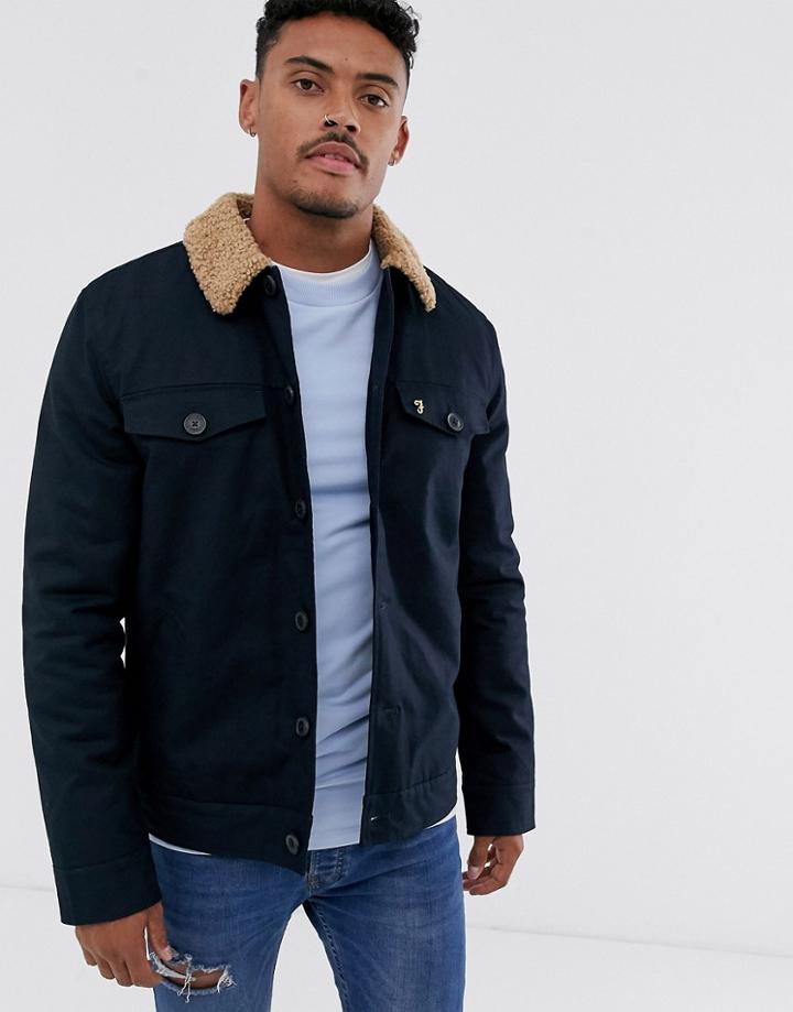 Farah Vadher Fleece Collar Jacket In Navy