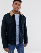Farah Vadher Fleece Collar Jacket In Navy