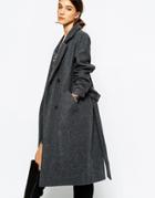 Ganni Long Tailored Belted Coat - Smoked Pearl Melange
