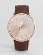 Asos Watch With Faux Leather Strap & Rose Gold Face - Brown