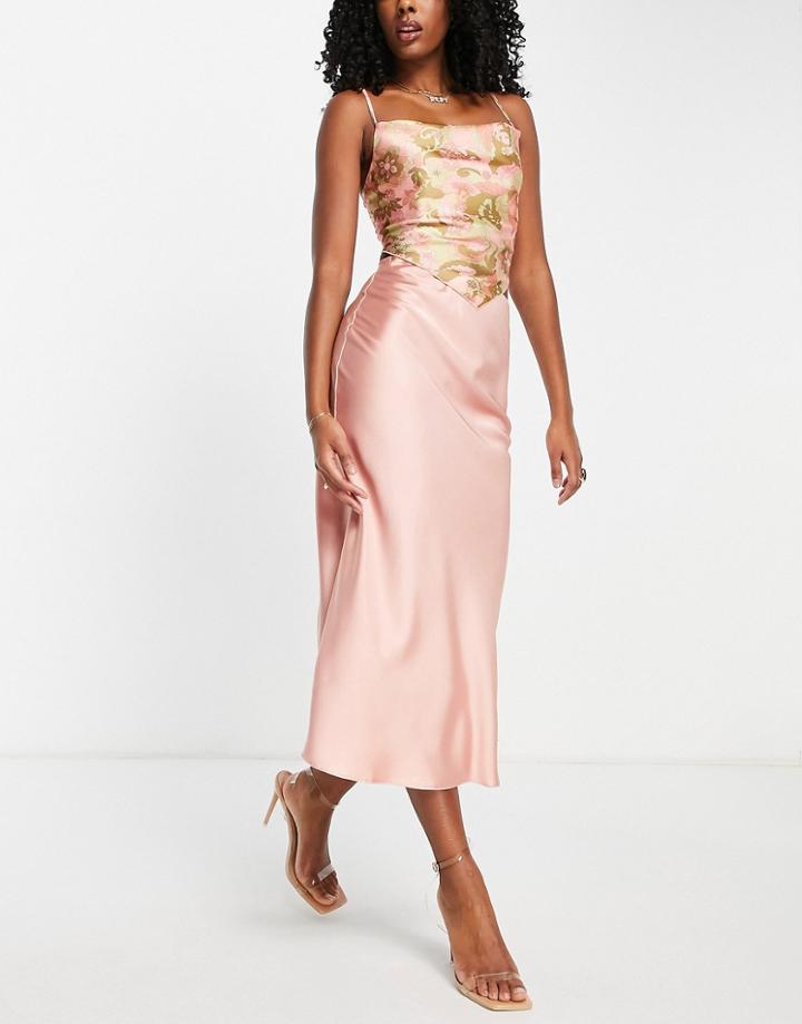 Asos Design Satin Bias Midi Skirt In Light Pink